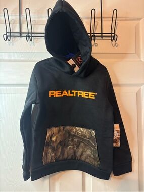 Realtree Black Hoodie with Orange Logo and Camo Pocket